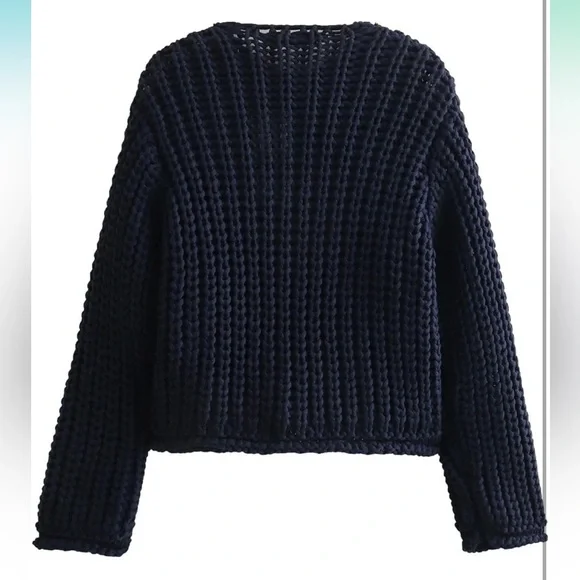 Influencer Chunky Knit Gold Button Cardigan Sweater SZ L - Picture 3 of 5